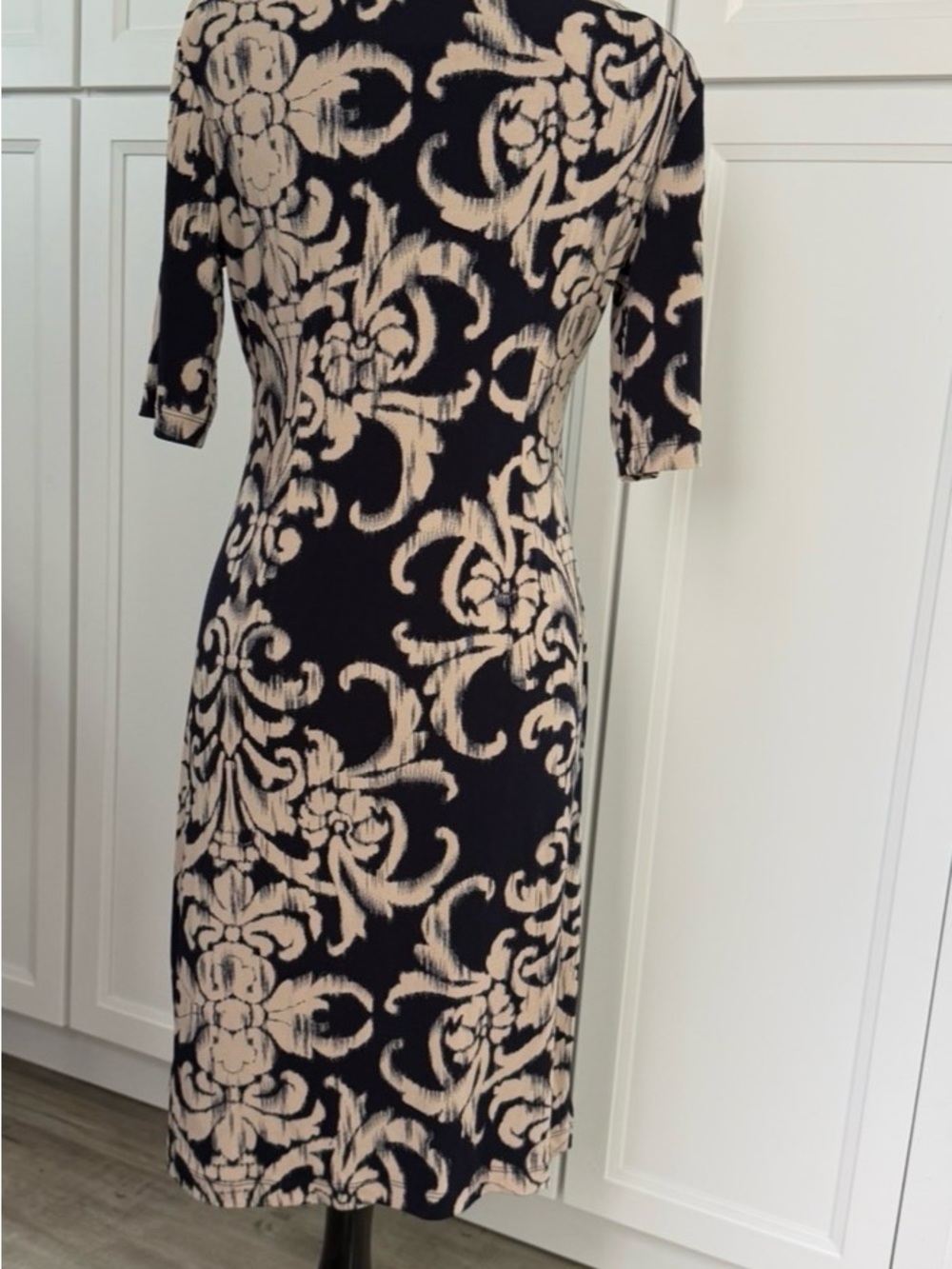 connected apparel Black and Cream Baroque Midi Dress